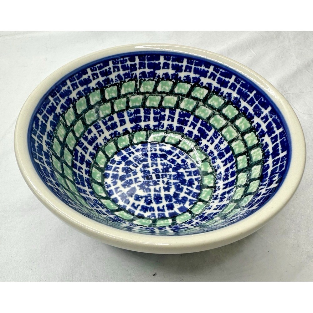 Pottery Poland Boleslawiec Bowl Blue Green handmade 178 Ceramic